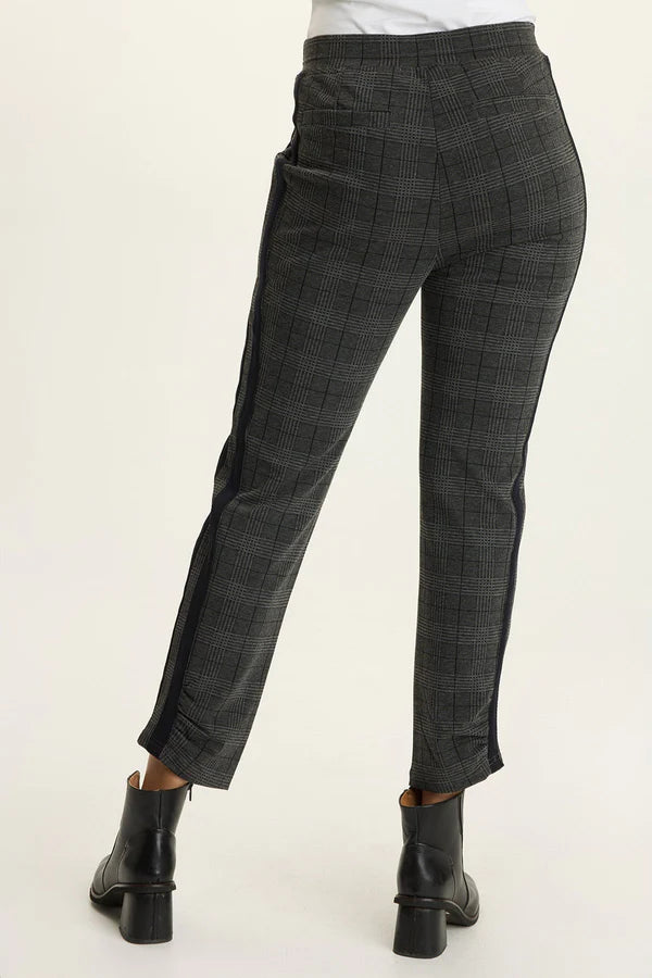 Nestor Plaid + Stripe Ponte Pant - Charcoal by XCVI — view 3