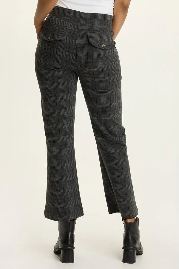 Limus Plaid Pull-On Flare Pant - Charcoal by XCVI — view 3