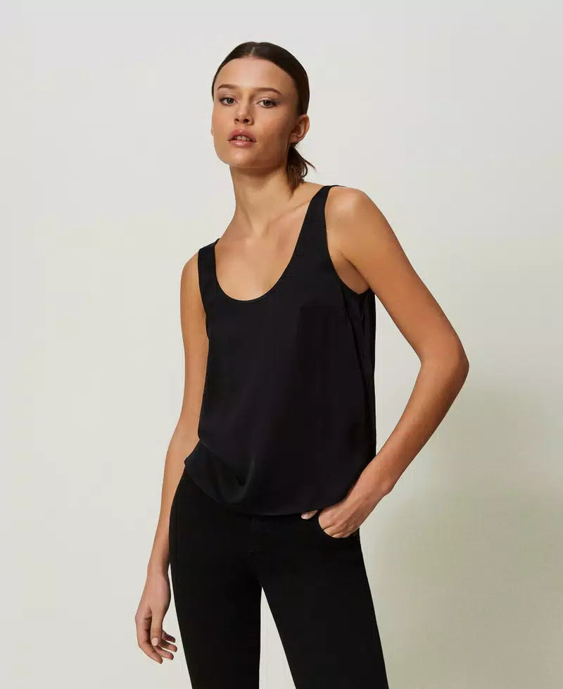 Satin Wide Strap Top - Black by Twinset | 25 South Boutiques