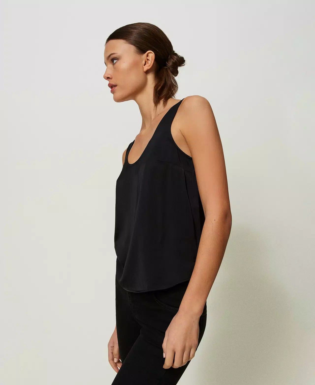 Satin Wide Strap Top - Black by Twinset — view 4