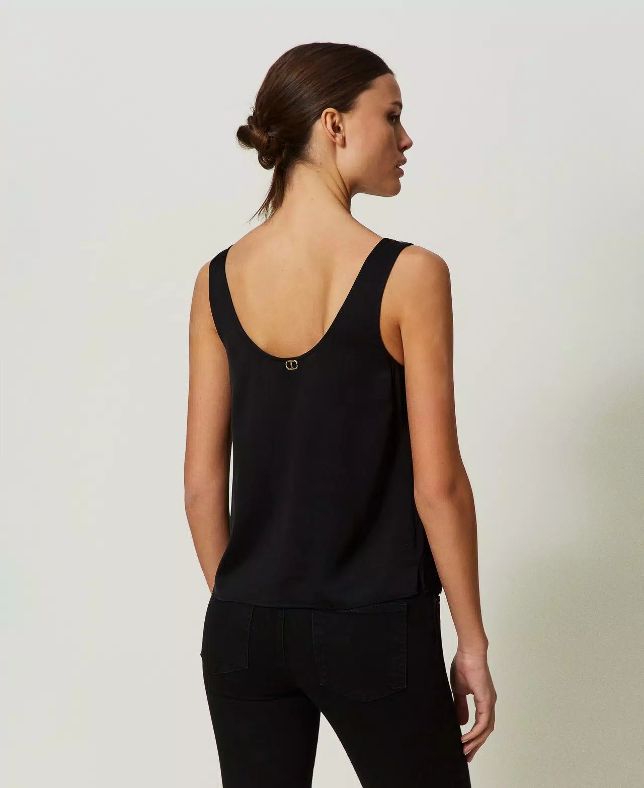 Satin Wide Strap Top - Black by Twinset — view 3