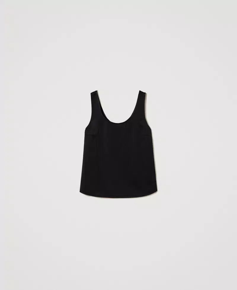 Satin Wide Strap Top - Black by Twinset — view 5