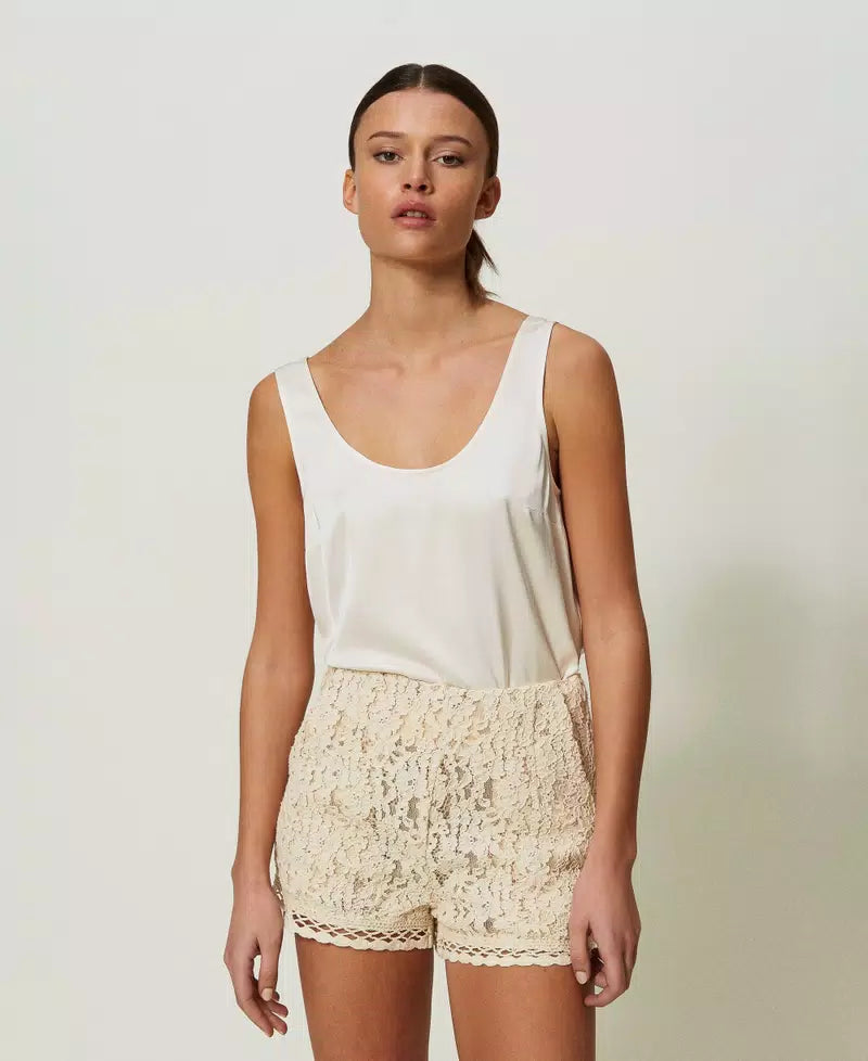 Satin Wide Strap Top - Snow by Twinset — view 3
