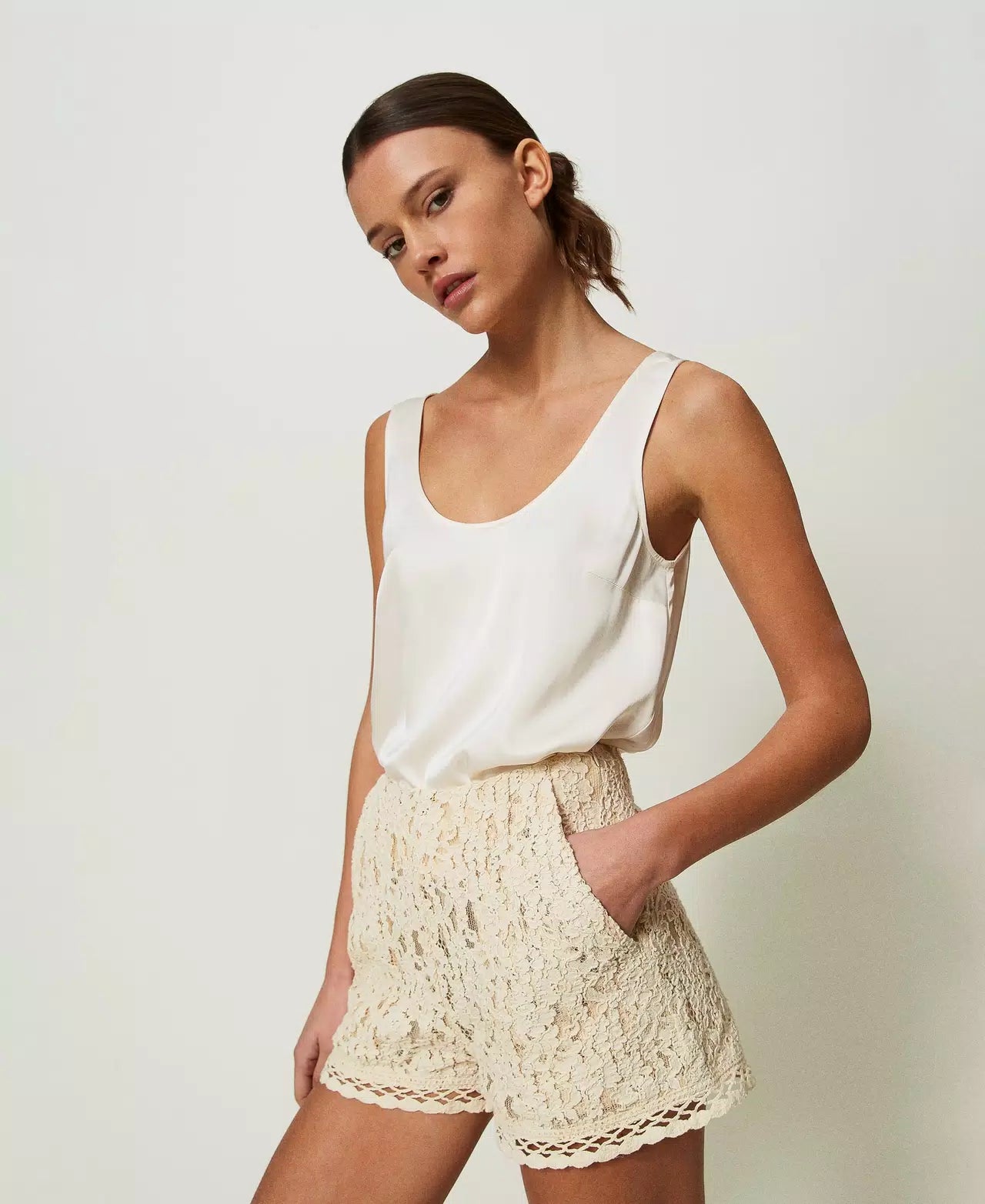 Satin Wide Strap Top - Snow by Twinset | 25 South Boutiques