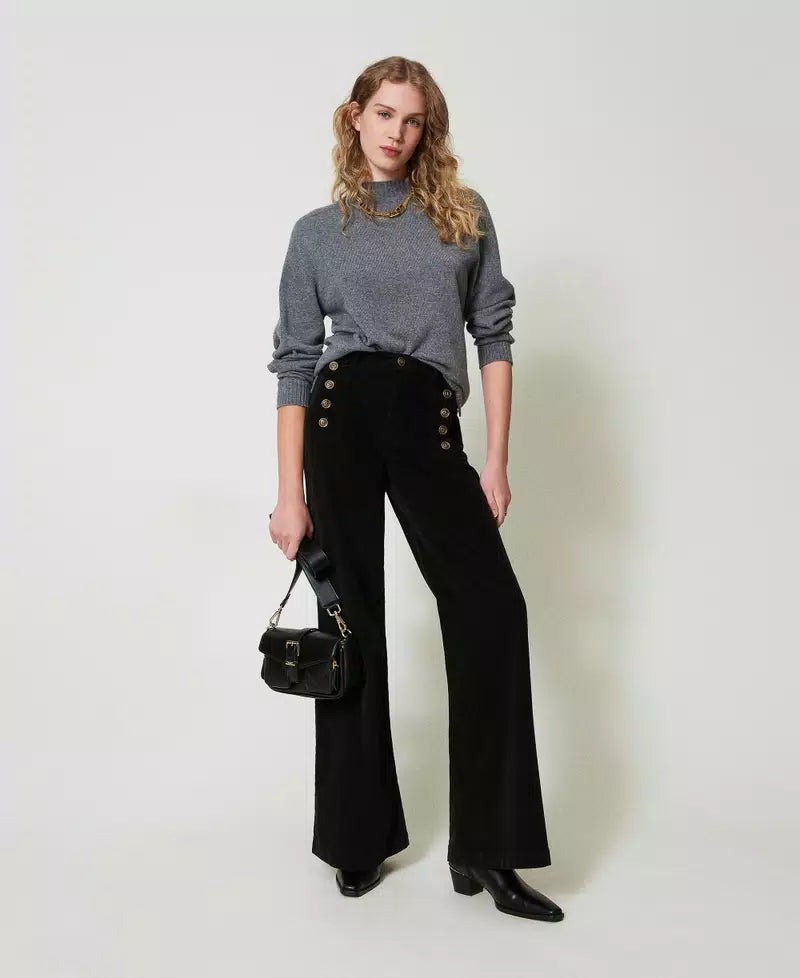 Velvet Trousers with Buttons - Nero by Twinset | 25 South Boutiques
