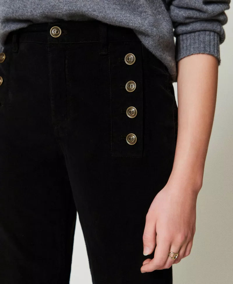 Velvet Trousers with Buttons - Nero by Twinset — view 4