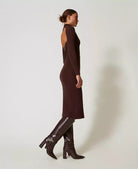 Long Ribbed Knit Dress - Coffee Chocolate by Twinset — view 3
