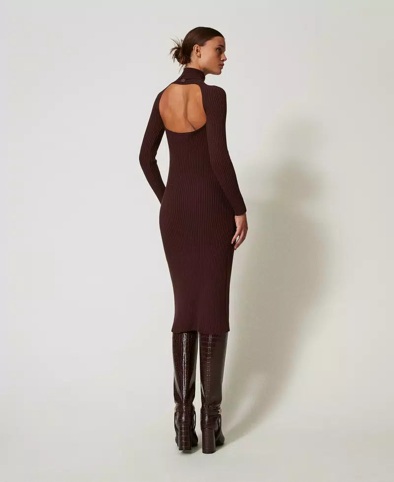 Long Ribbed Knit Dress - Coffee Chocolate by Twinset — alternate view