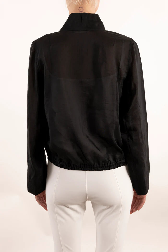 Yabella Sheer Mockneck Zip Jacket - Black by Elaine Kim — view 4