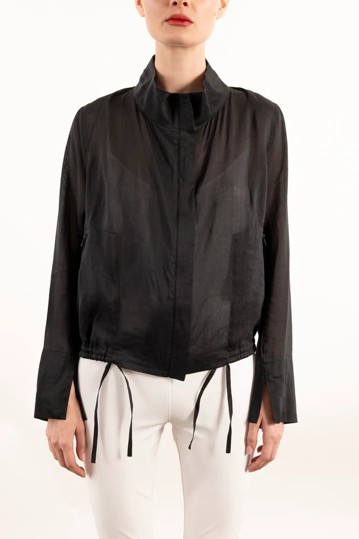 Yabella Sheer Mockneck Zip Jacket - Black by Elaine Kim | 25 South Boutiques