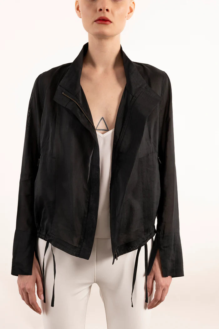Yabella Sheer Mockneck Zip Jacket - Black by Elaine Kim — view 3
