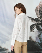 Floral Embroidery Shirt - White by SFIZIO — alternate view