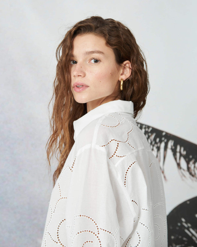 Floral Embroidery Shirt - White by SFIZIO — view 3