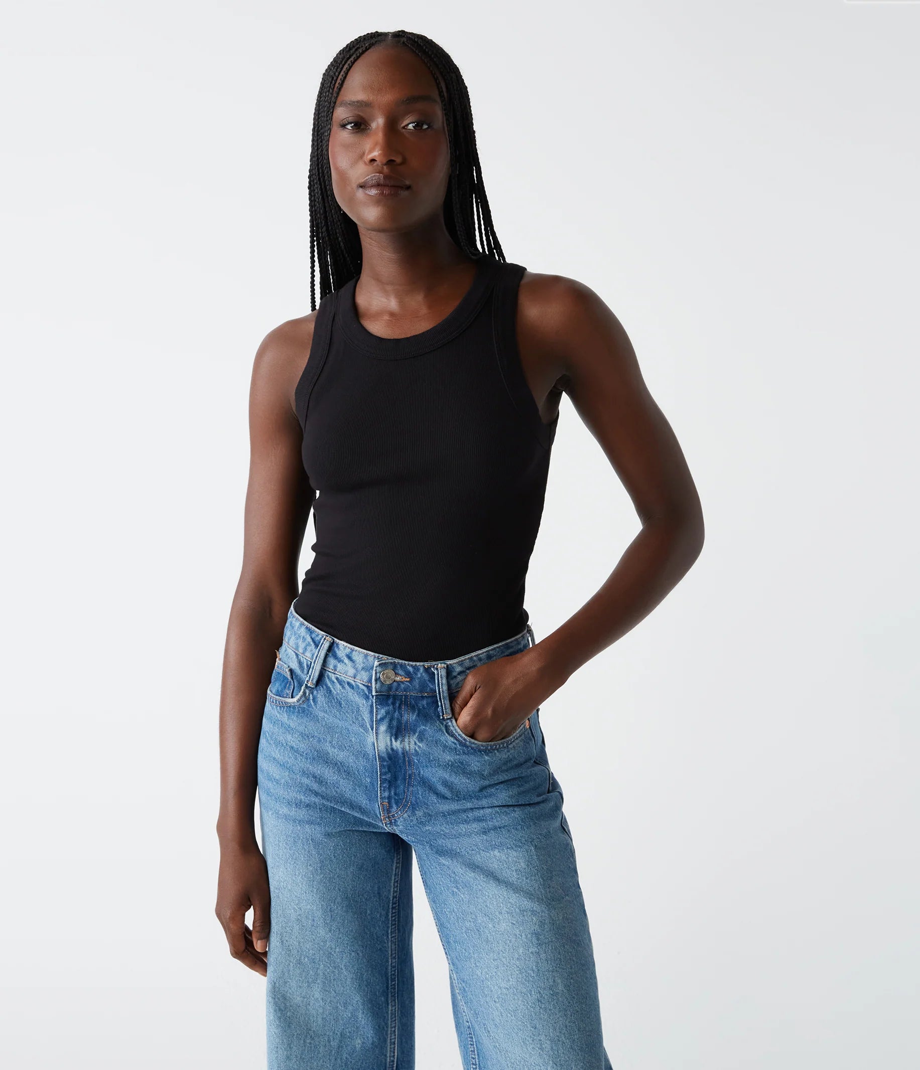 Gina Ribbed Crop Tank - Black by Michael Stars | 25 South Boutiques