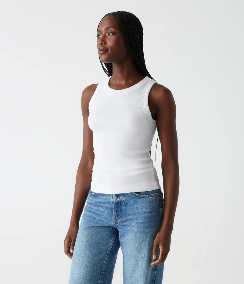 Gina Ribbed Crop Tank - White by Michael Stars — alternate view