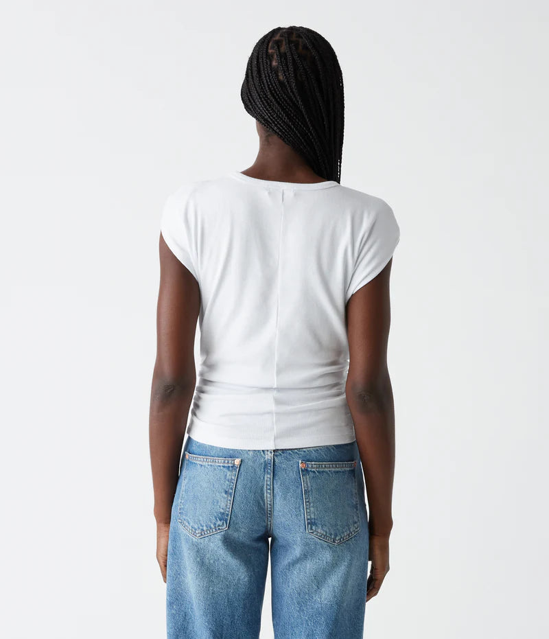 Joni Power Shoulder Tee - White by Michael Stars — view 3