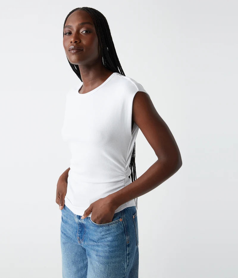 Joni Power Shoulder Tee - White by Michael Stars — view 4