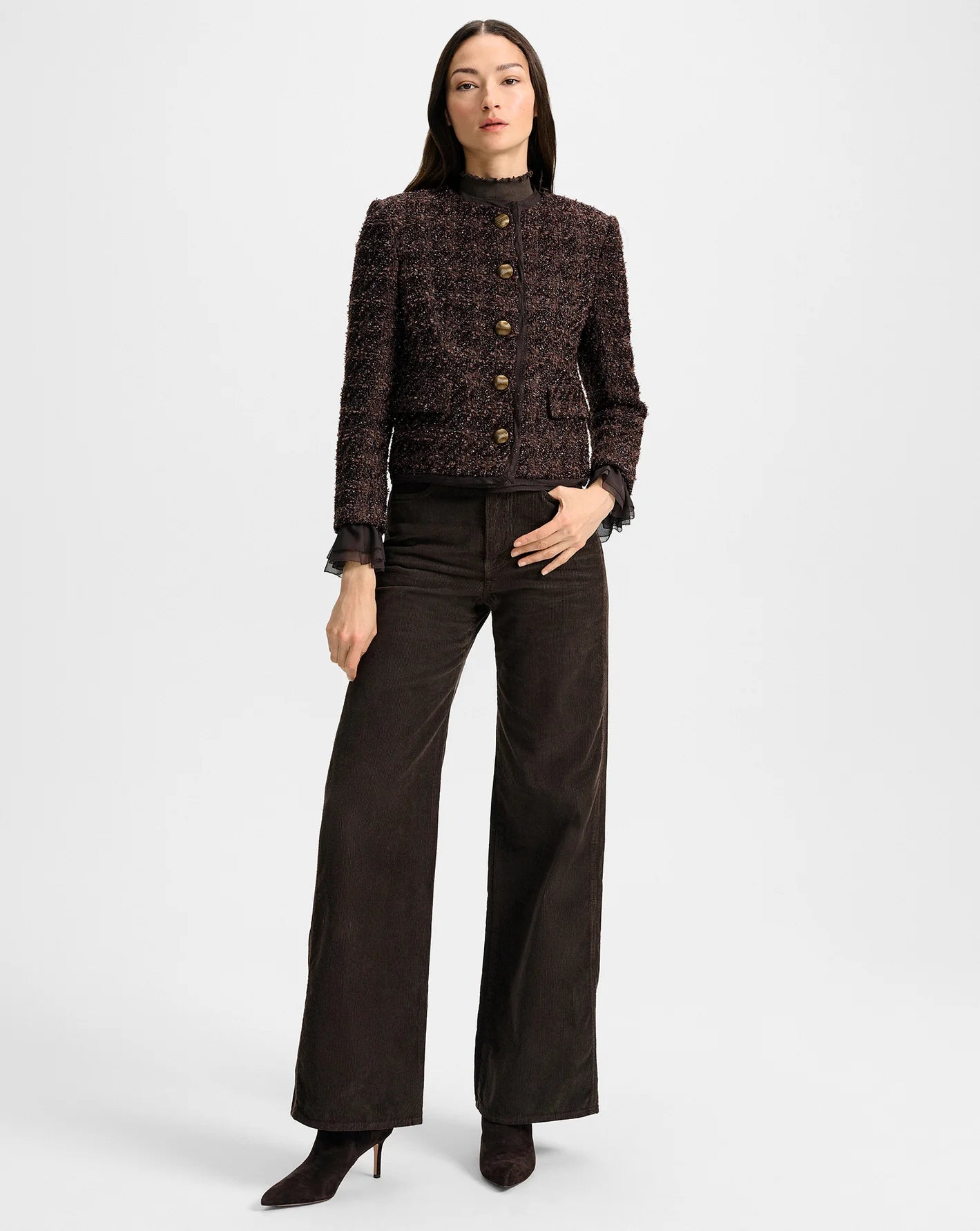 Audrina Metallic Tweed Jacket - Dark Currant by Veronica Beard — alternate view