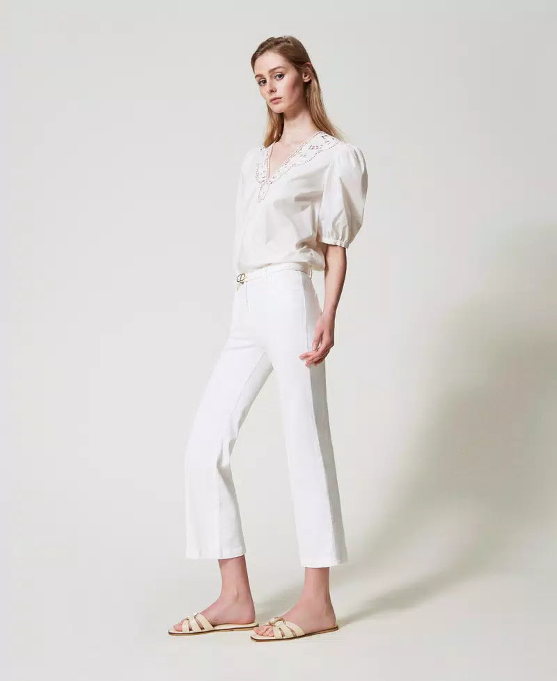Bull Cropped Trousers - White Denim by Twinset — alternate view