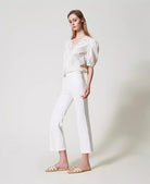 Bull Cropped Trousers - White Denim by Twinset — alternate view