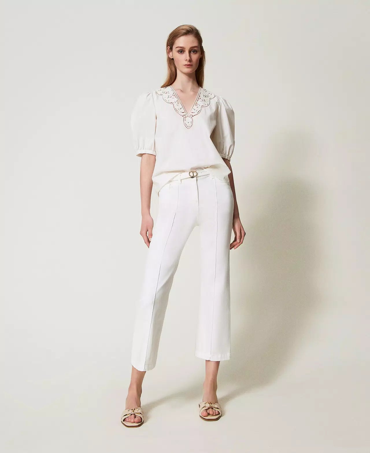 Bull Cropped Trousers - White Denim by Twinset | 25 South Boutiques