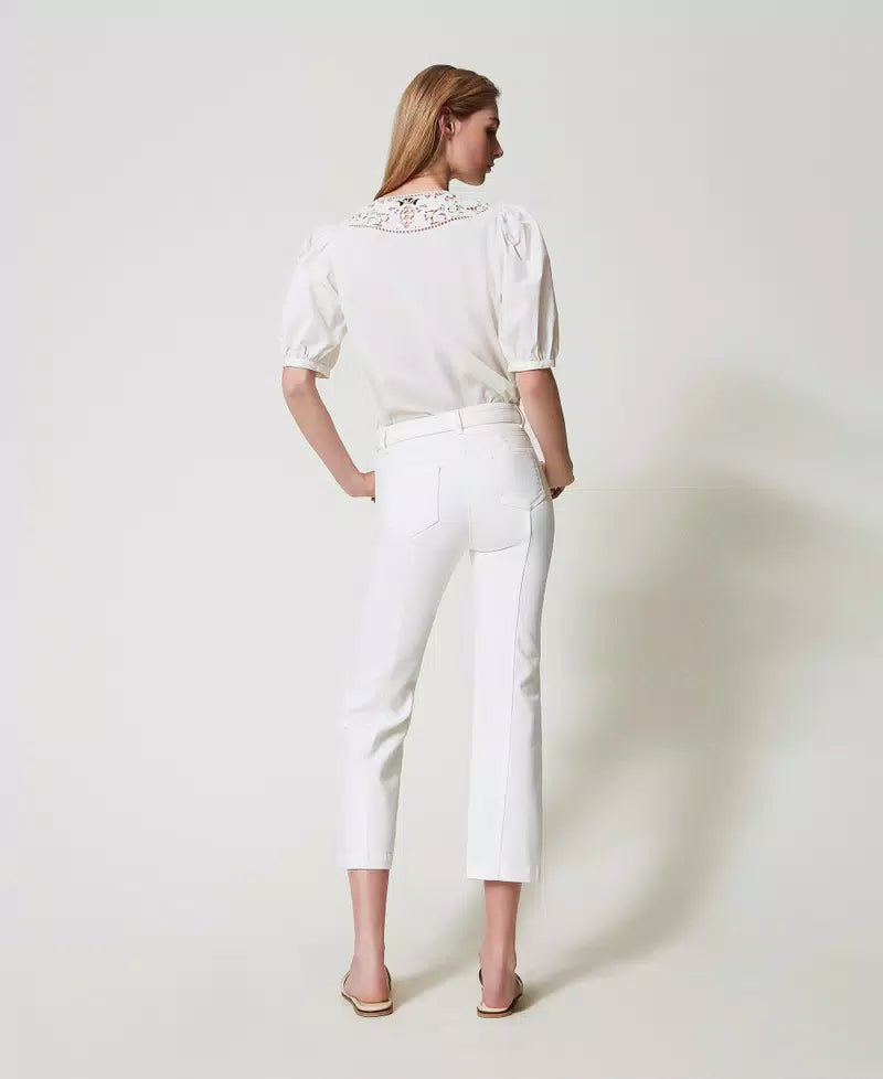 Bull Cropped Trousers - White Denim by Twinset — view 3