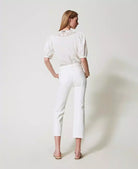 Bull Cropped Trousers - White Denim by Twinset — view 3