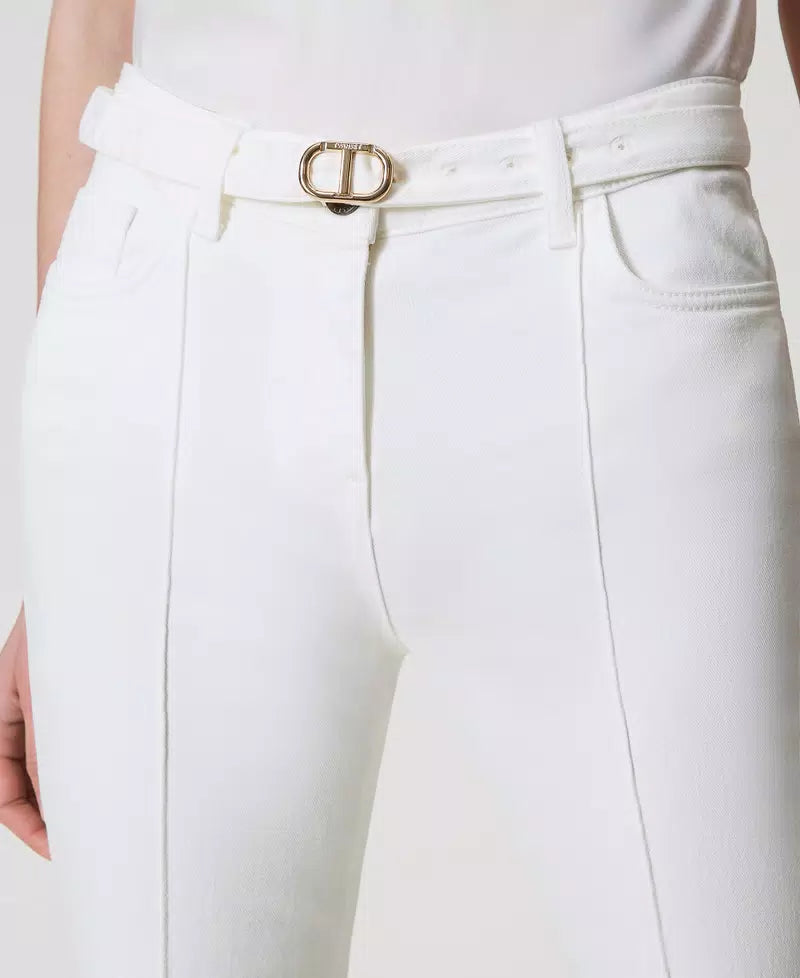 Bull Cropped Trousers - White Denim by Twinset — view 4