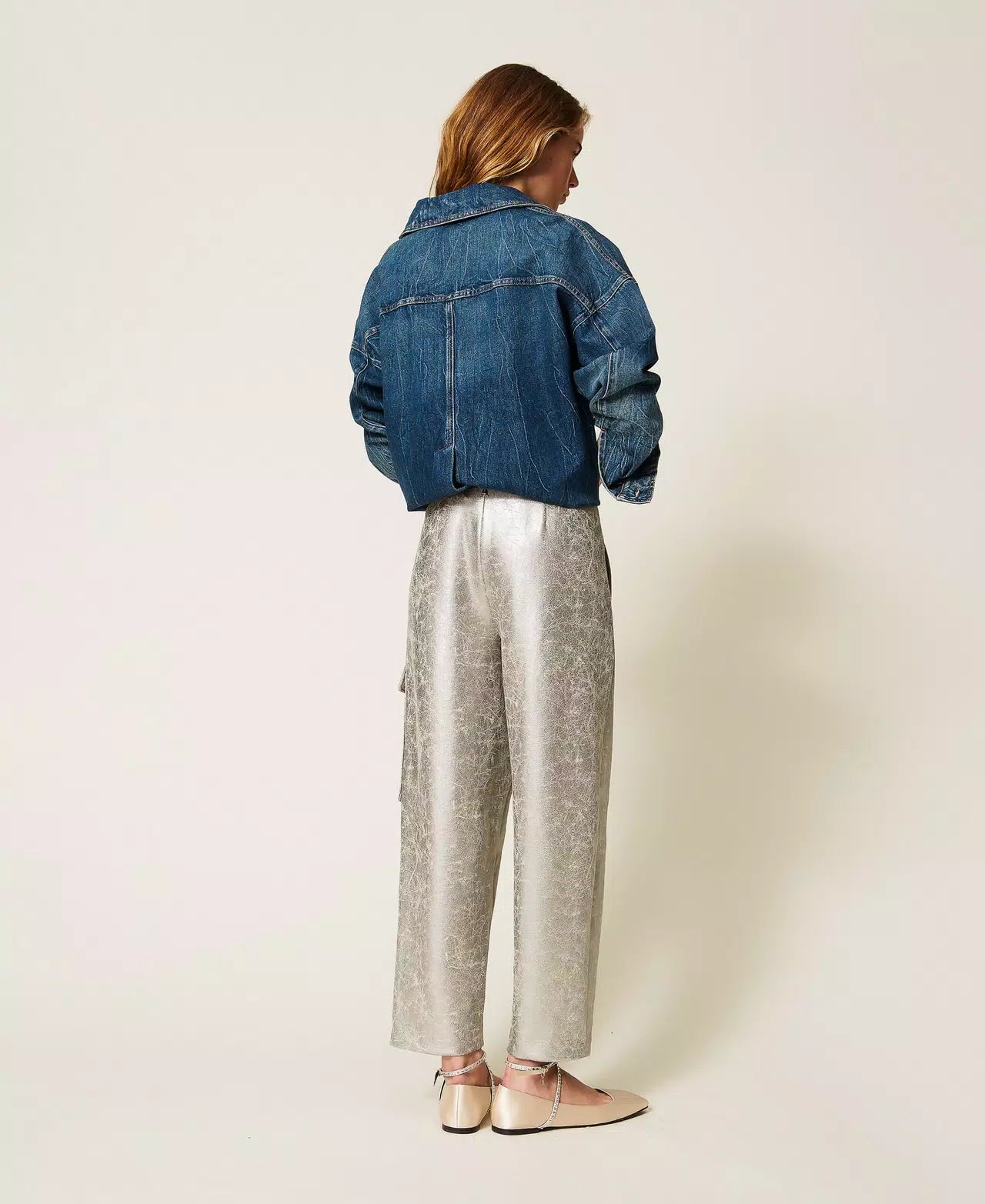 Cracked Faux Leather Trousers - Silver by Twinset — view 4