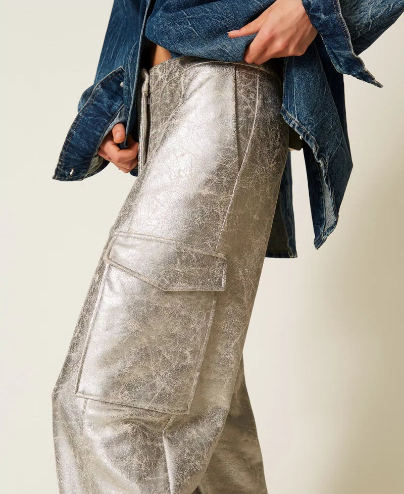 Cracked Faux Leather Trousers - Silver by Twinset — alternate view
