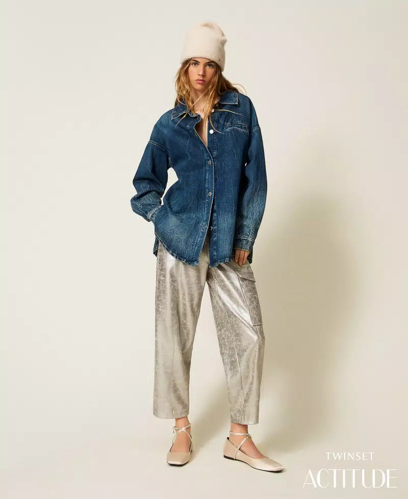 Cracked Faux Leather Trousers - Silver by Twinset | 25 South Boutiques