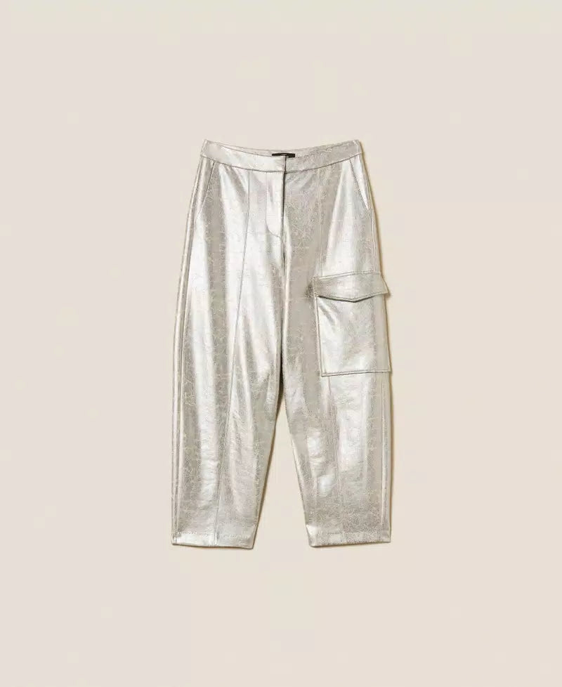 Cracked Faux Leather Trousers - Silver by Twinset — view 5