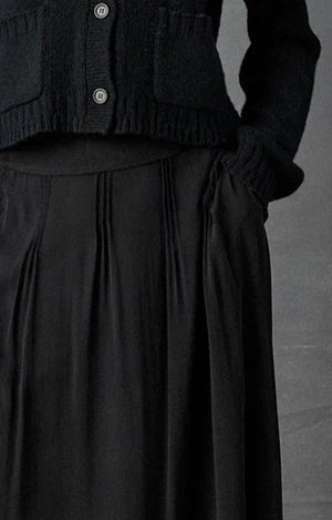 Silk Georgette Pin Tuck Skirt - Black by Kristensen — alternate view