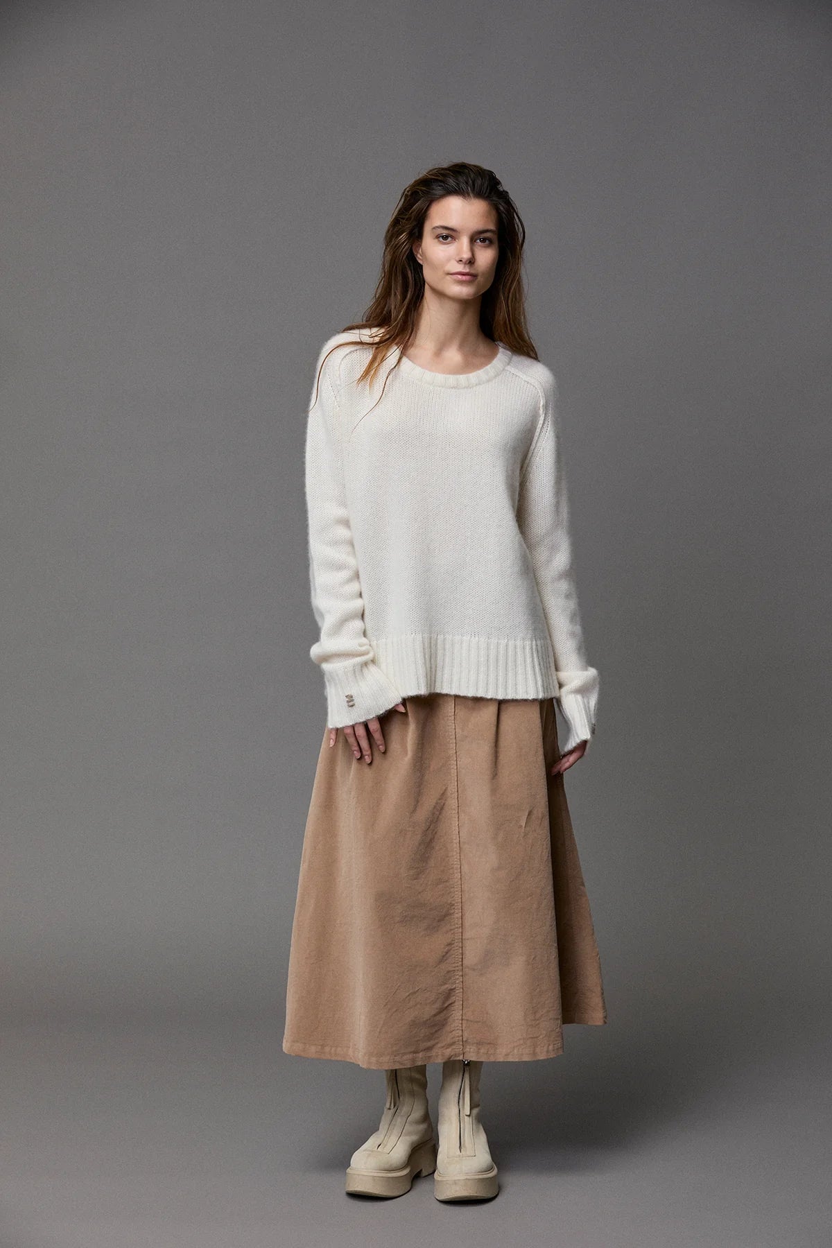 Two Toned Knit Crew Neck - Natural by Kristensen — view 4