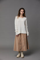 Two Toned Knit Crew Neck - Natural by Kristensen — view 4
