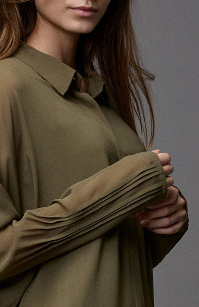 Silk Georgette PinTruck Oversize Shirt - Pine by Kristensen — alternate view