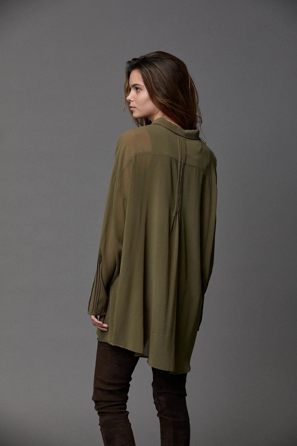 Silk Georgette PinTruck Oversize Shirt - Pine by Kristensen — view 3