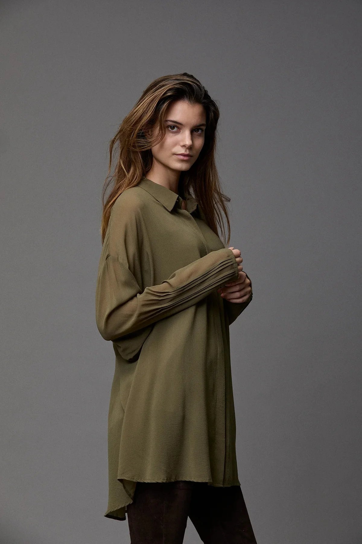 Silk Georgette PinTruck Oversize Shirt - Pine by Kristensen | 25 South Boutiques