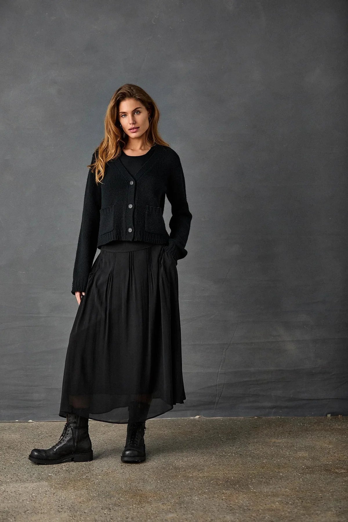 Silk Georgette Pin Tuck Skirt - Black by Kristensen | 25 South Boutiques
