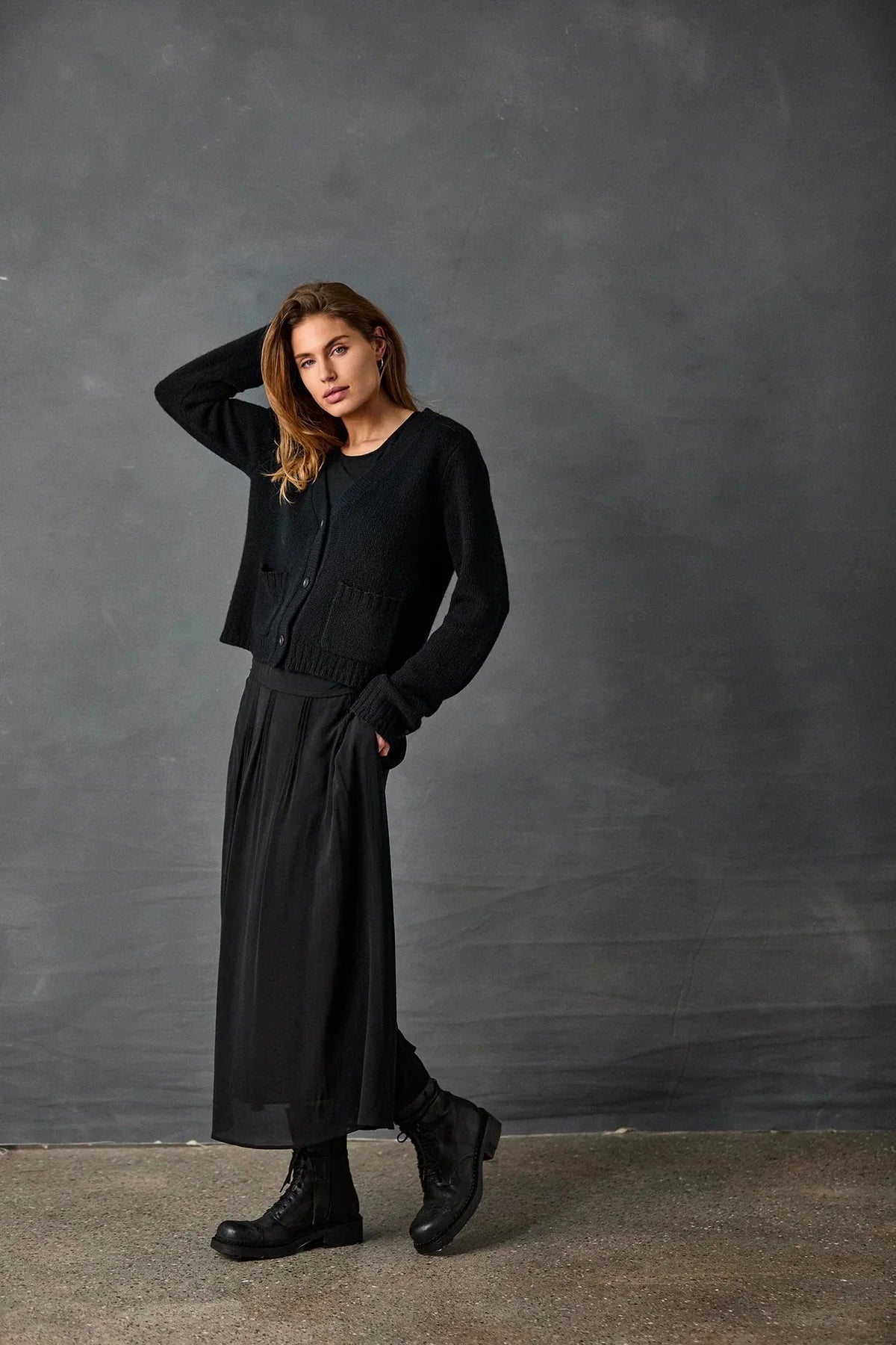Silk Georgette Pin Tuck Skirt - Black by Kristensen — view 3