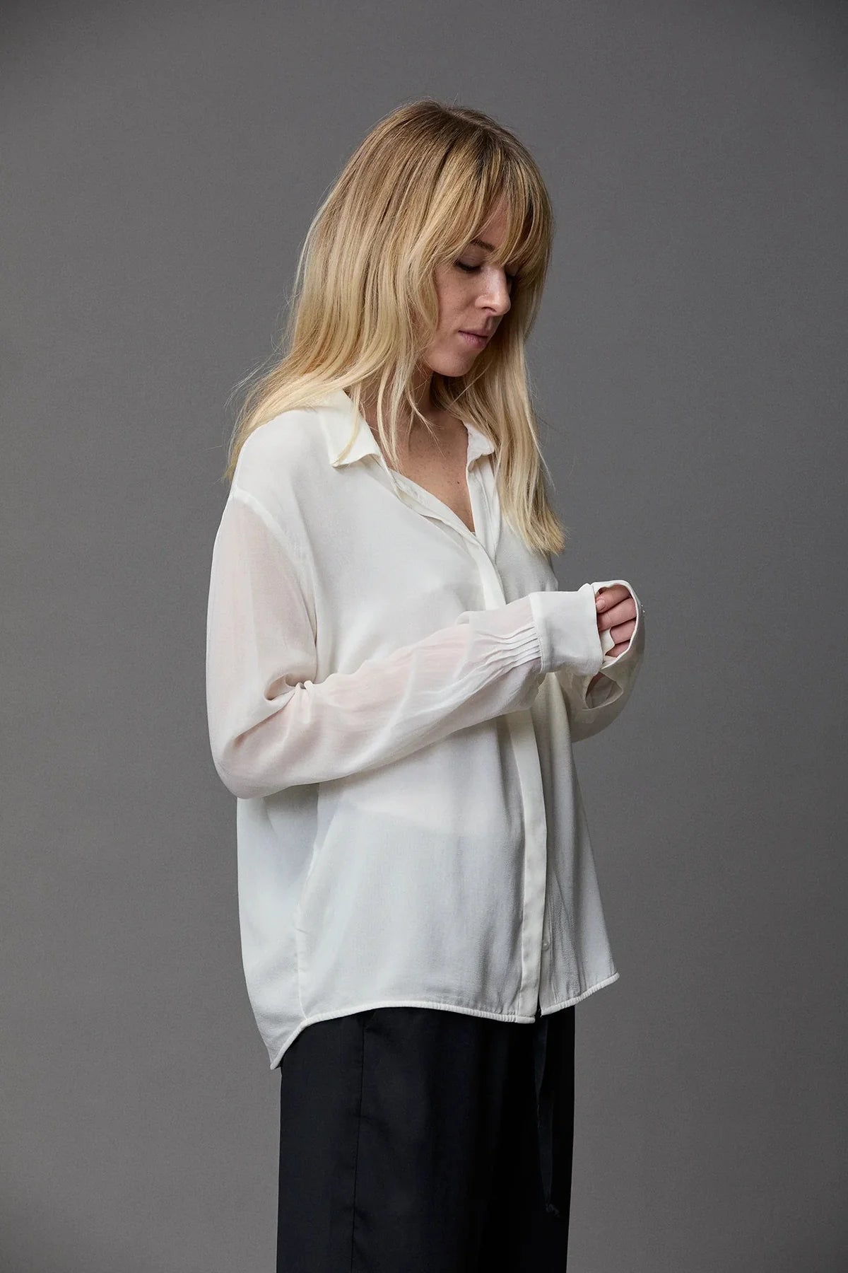 Silk Georgette PinTuck Shirt - Natural by Kristensen — alternate view