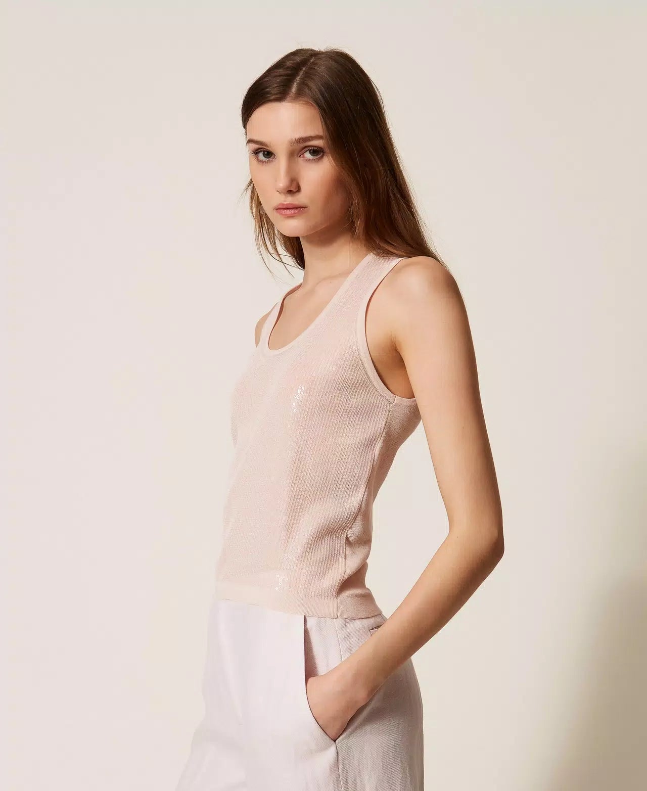 Sequin Knit Top - Pink Sand by Twinset — view 4