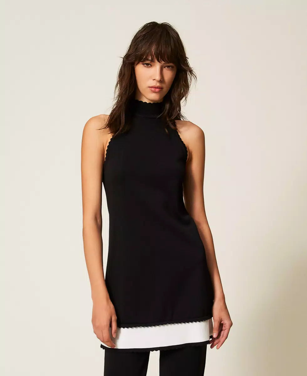Short Two Tone Knit Dress - Black Snow by Twinset | 25 South Boutiques