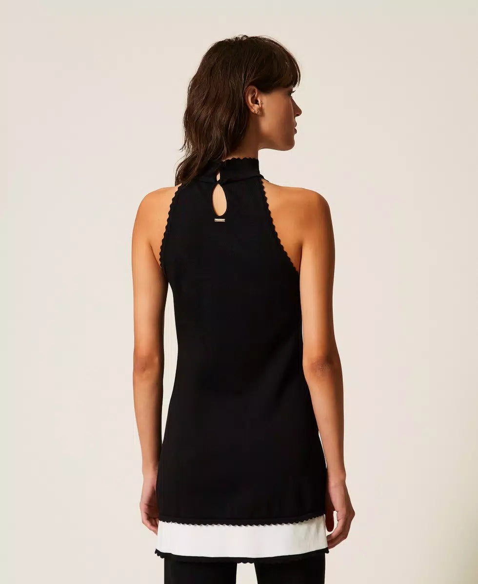 Short Two Tone Knit Dress - Black Snow by Twinset — view 3