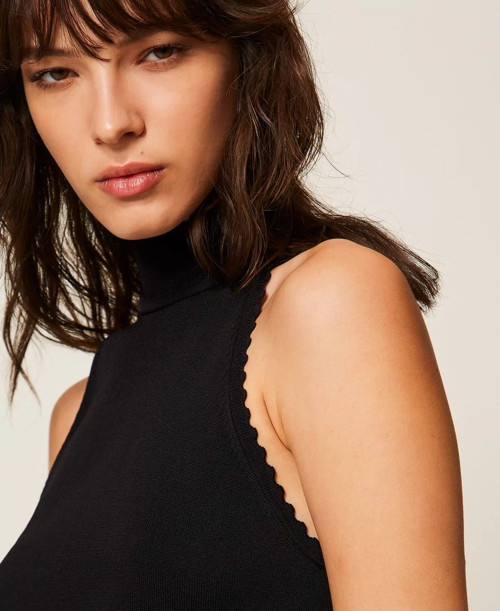 Short Two Tone Knit Dress - Black Snow by Twinset — view 4