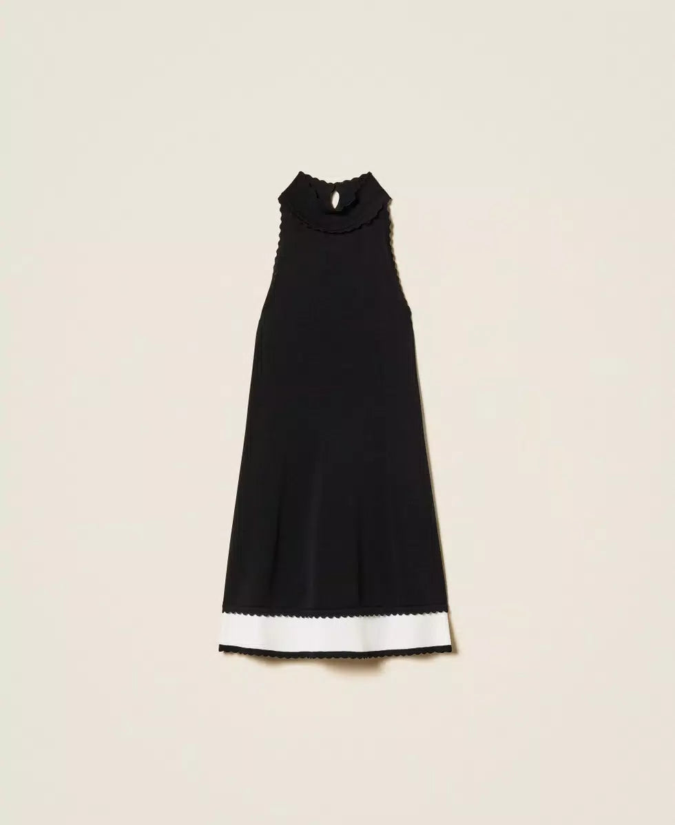 Short Two Tone Knit Dress - Black Snow by Twinset — view 5