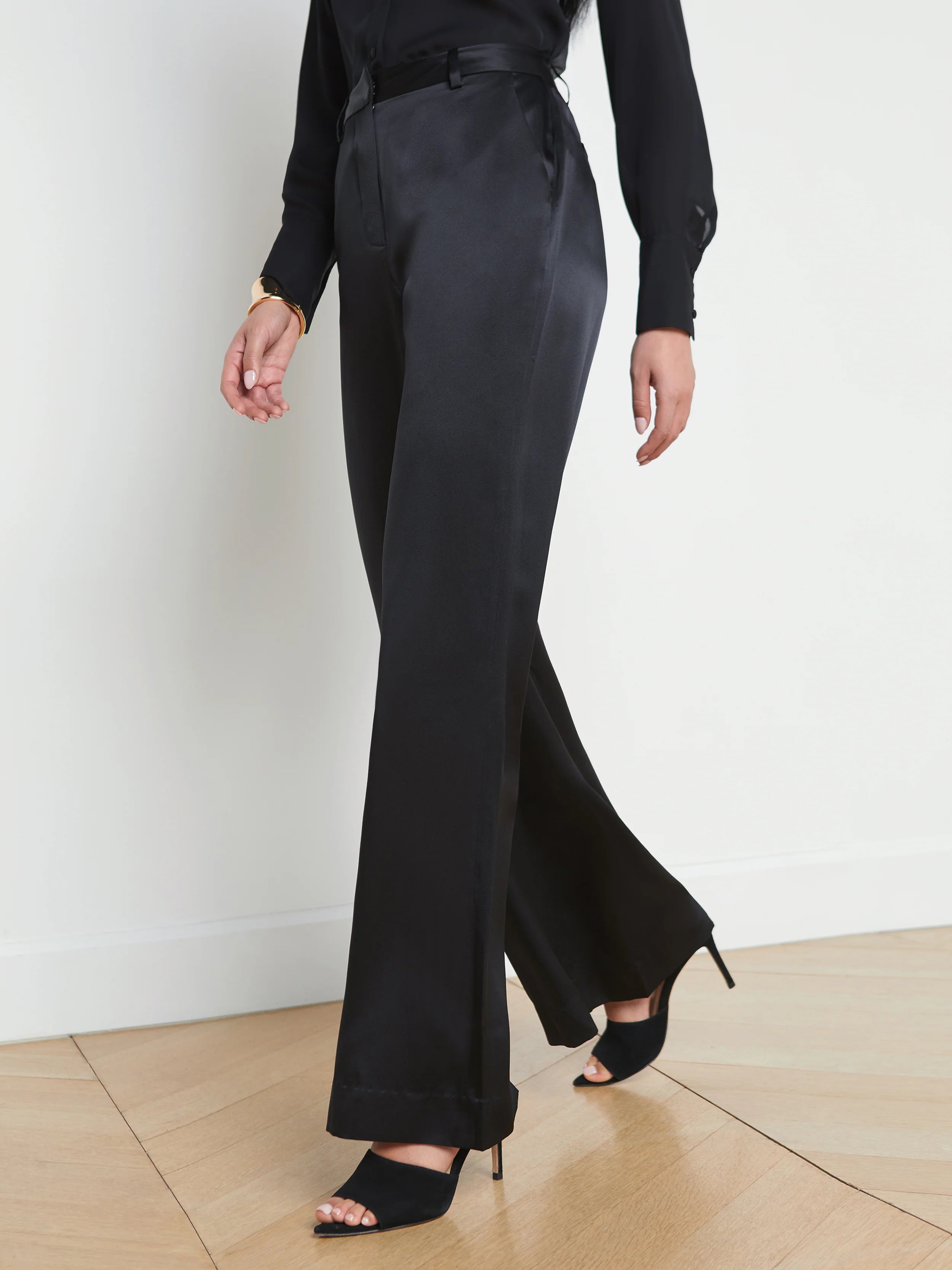Pilar Silk Wide Leg Pant - Black by L'agence — view 3