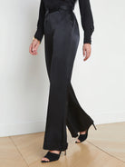 Pilar Silk Wide Leg Pant - Black by L'agence — view 3