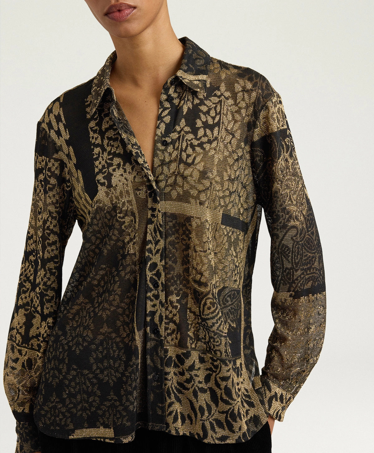 Momonì Arles Jacquard Lurex Jersey Shirt - Black Peach, view 2