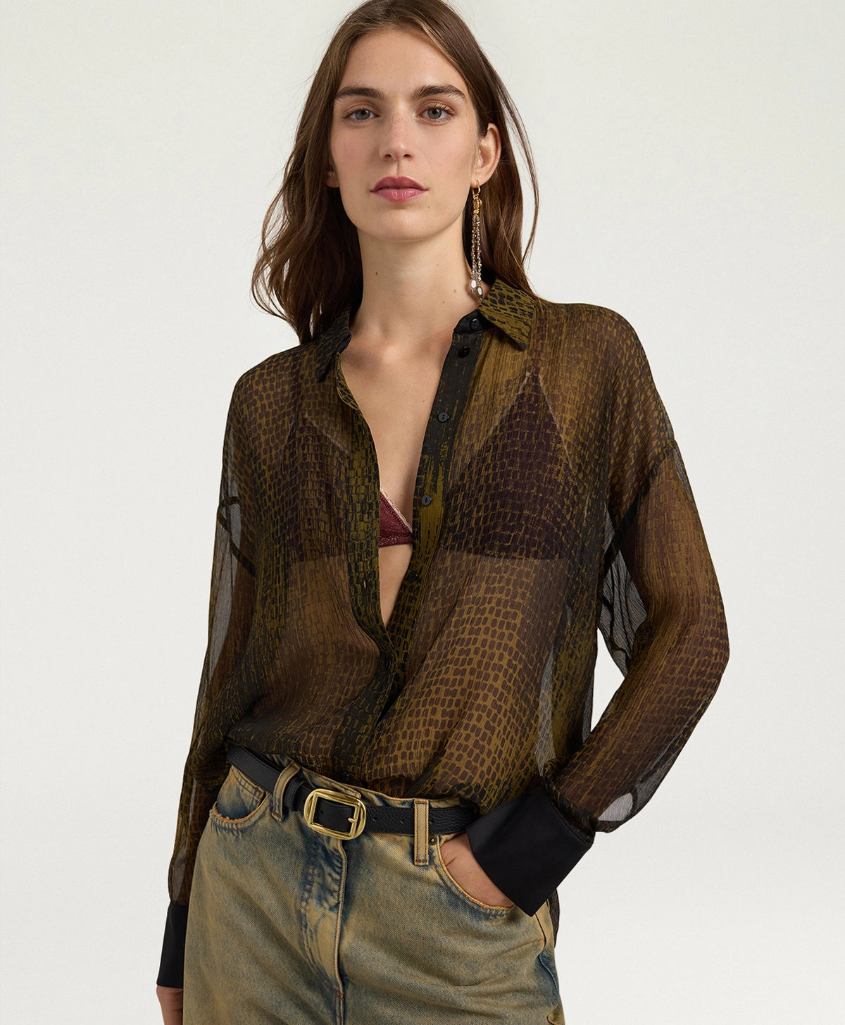 Momonì Freya Boxy Printed Silk Shirt - Bicolor Military
